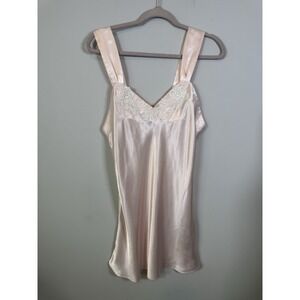 Vintage 90s Sabrina Pink Satin Slip Dress Wide Strap Lace Detail Lingerie Mini